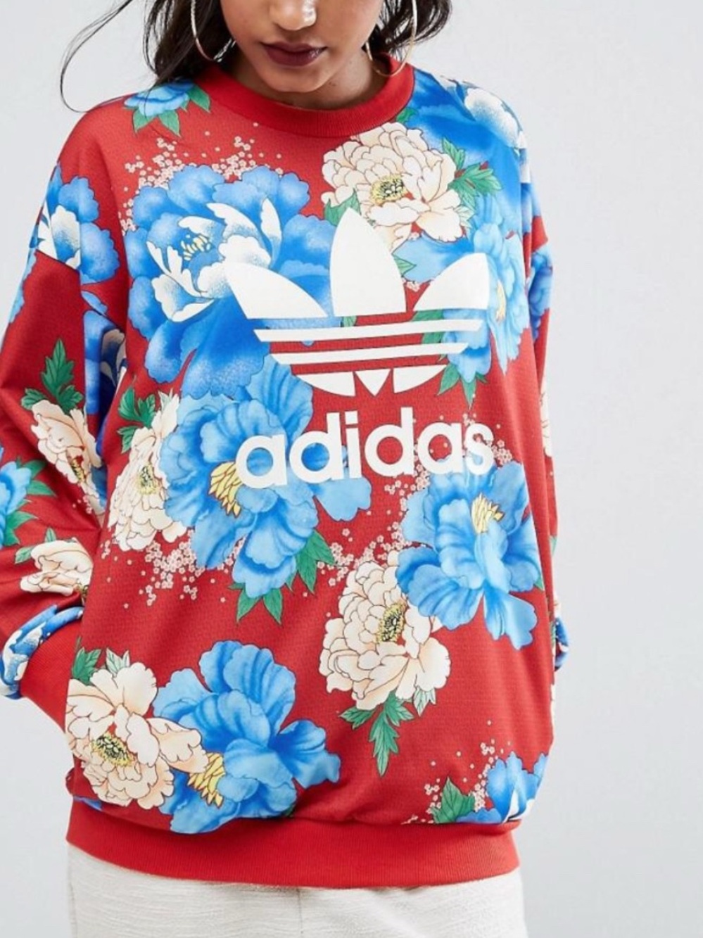 Adidas Originals x Farm Rio Chita Red Floral Boyfriend Fit Sweatshirt Size Small